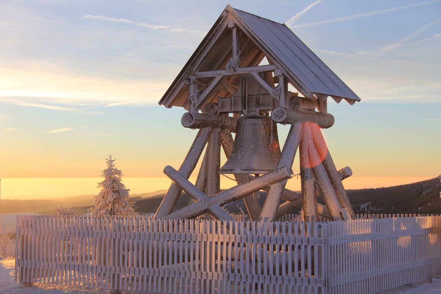 Fichtelberg Ore Mountains peace bell sunrise