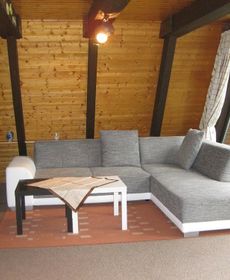 Wooden Bungalow with a Terrace, in a Wooded Area