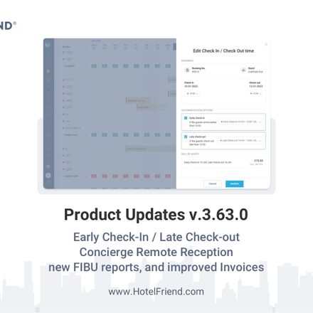 Product Updates v. 3.63.0: Early Check-In / Late Check-out, new FIBU reports, and improved Invoices