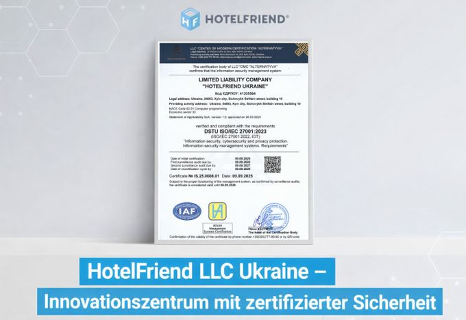 HotelFriend LLC Ukraine Achieves ISO 27001 Certification