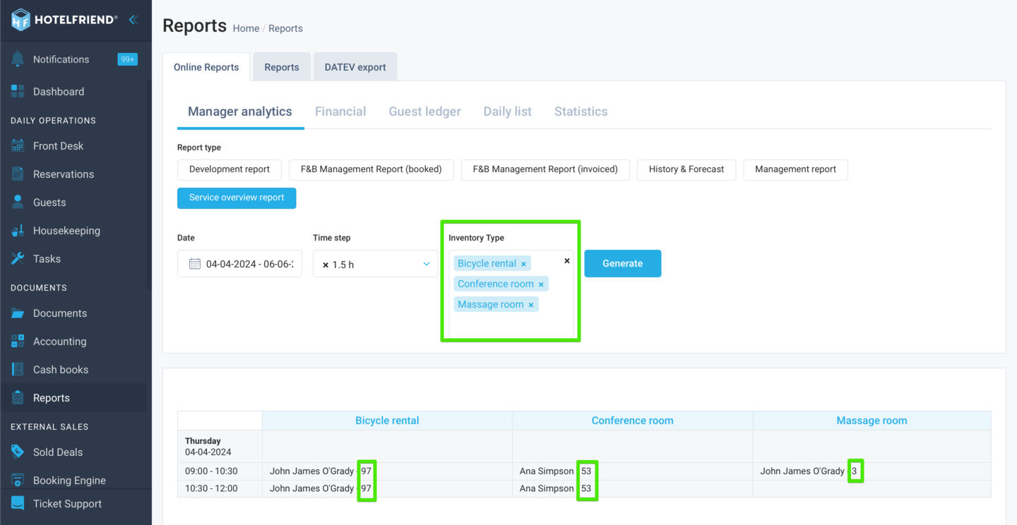 Easy tracking of booked inventory within the “Service overview report”