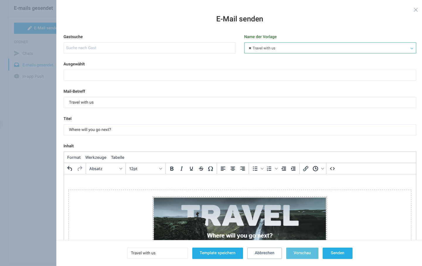 Communications module - Send email button