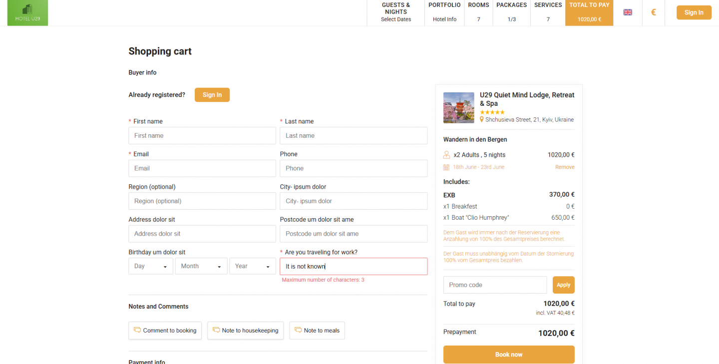 Set character limits in guest form text fields