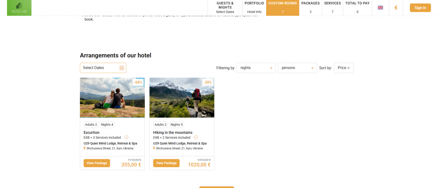 Packages section on the Booking Engine now works independently from room booking