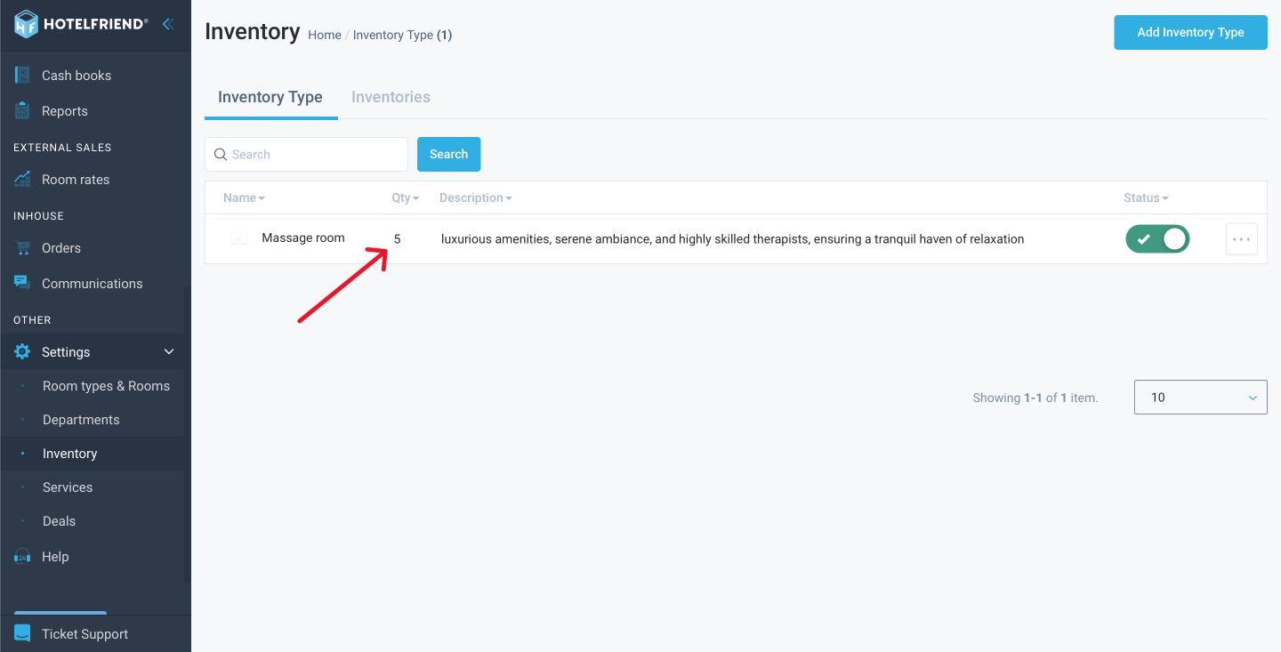 When editing a service, you have the ability to establish a connection between the service and a specific amenity by specifying the corresponding Inventory Type.