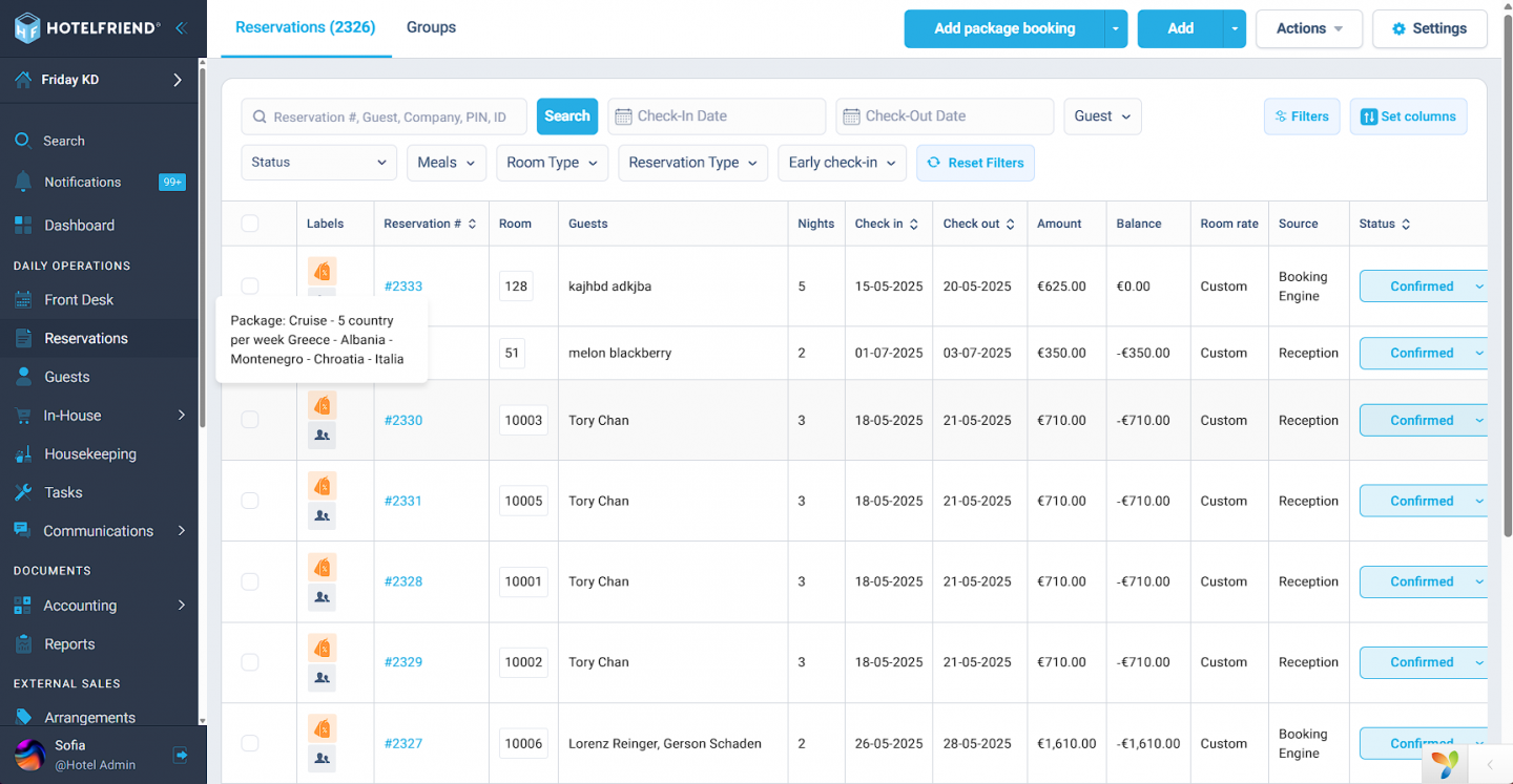 View Package name on hover in Reservations