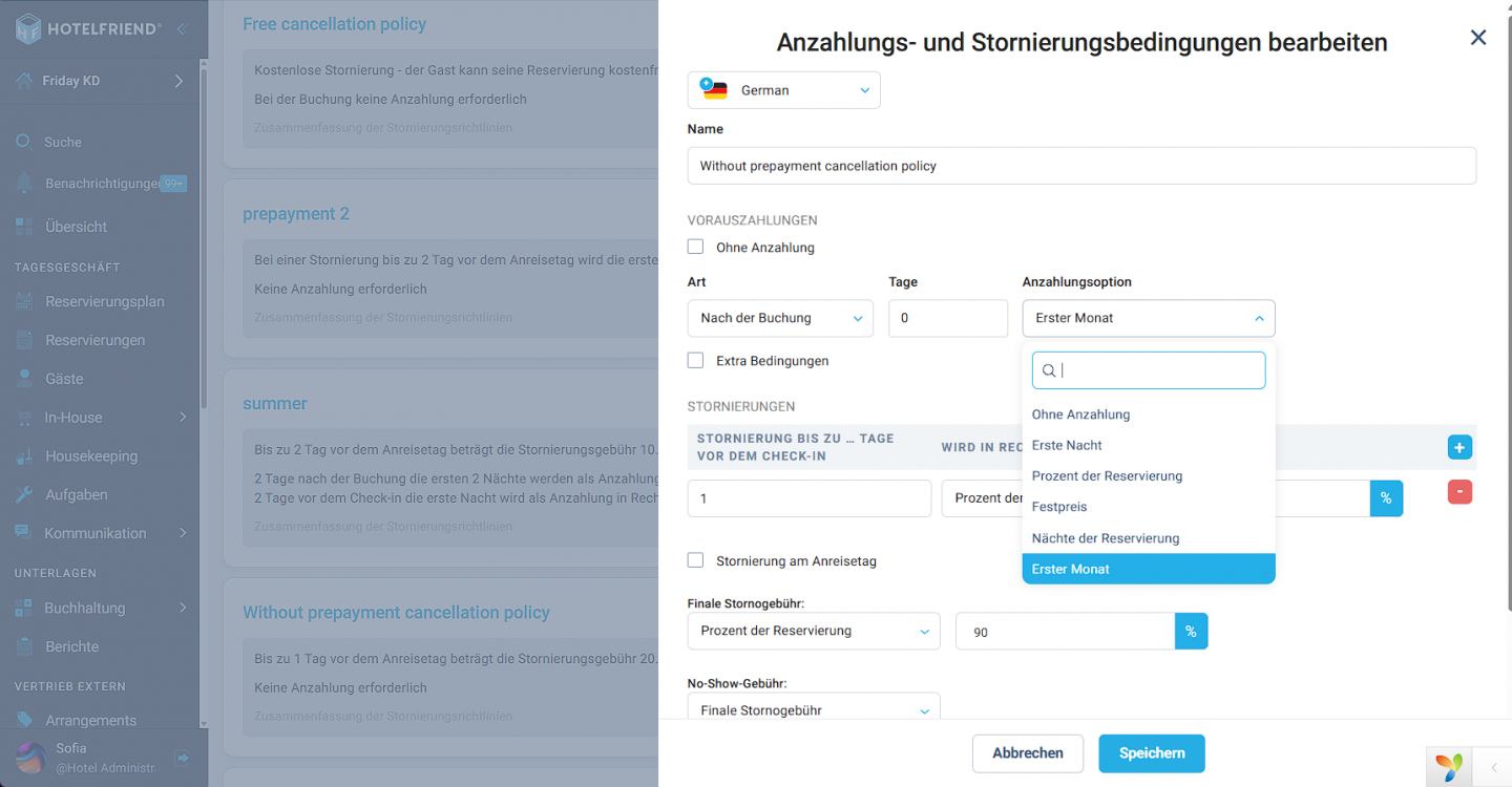 Vorauszahlungsoptionen für Monatsmieten