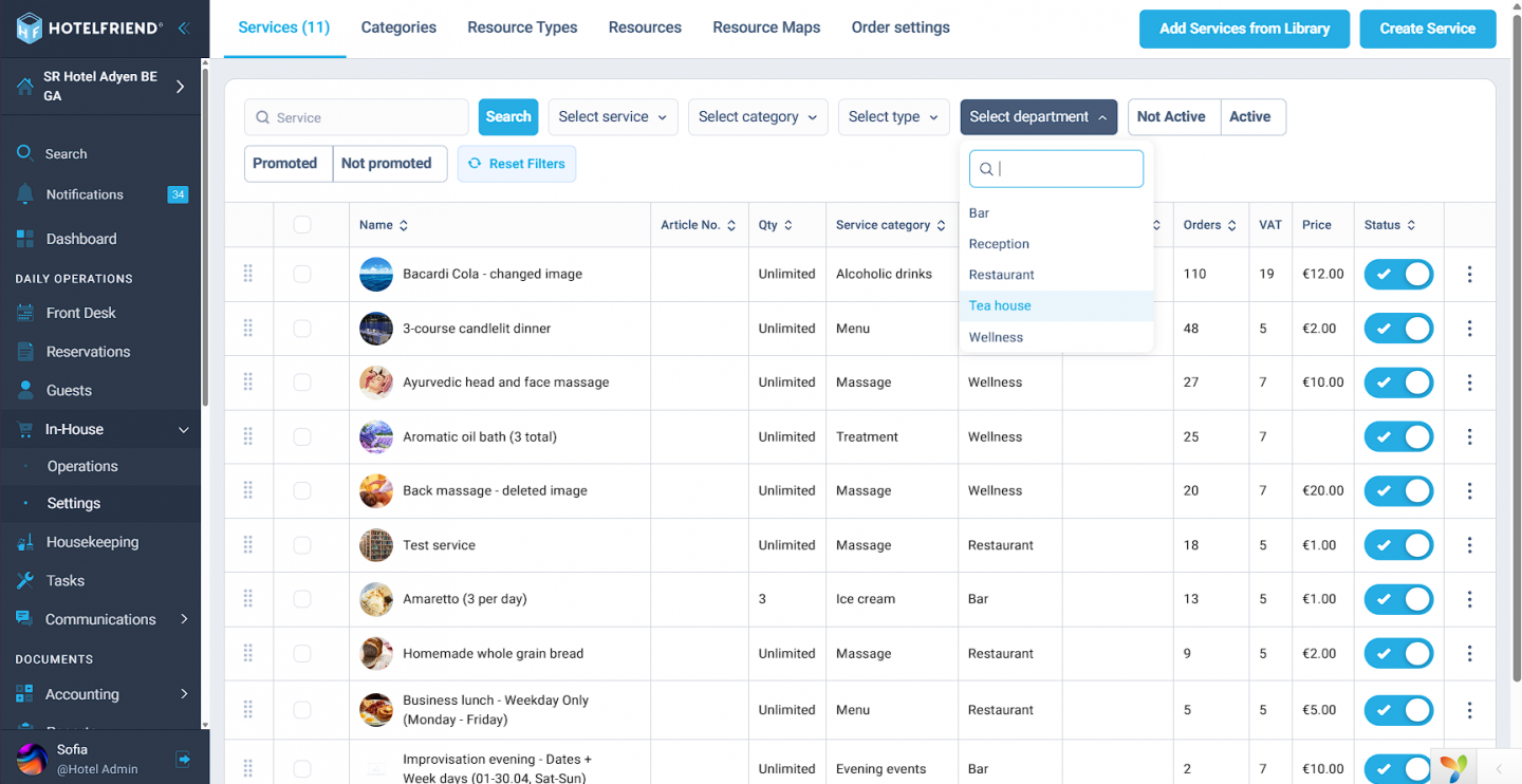 Added filter by Department in Service grid