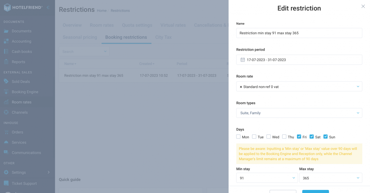 Enhanced Booking Restrictions by adding longer stay limits