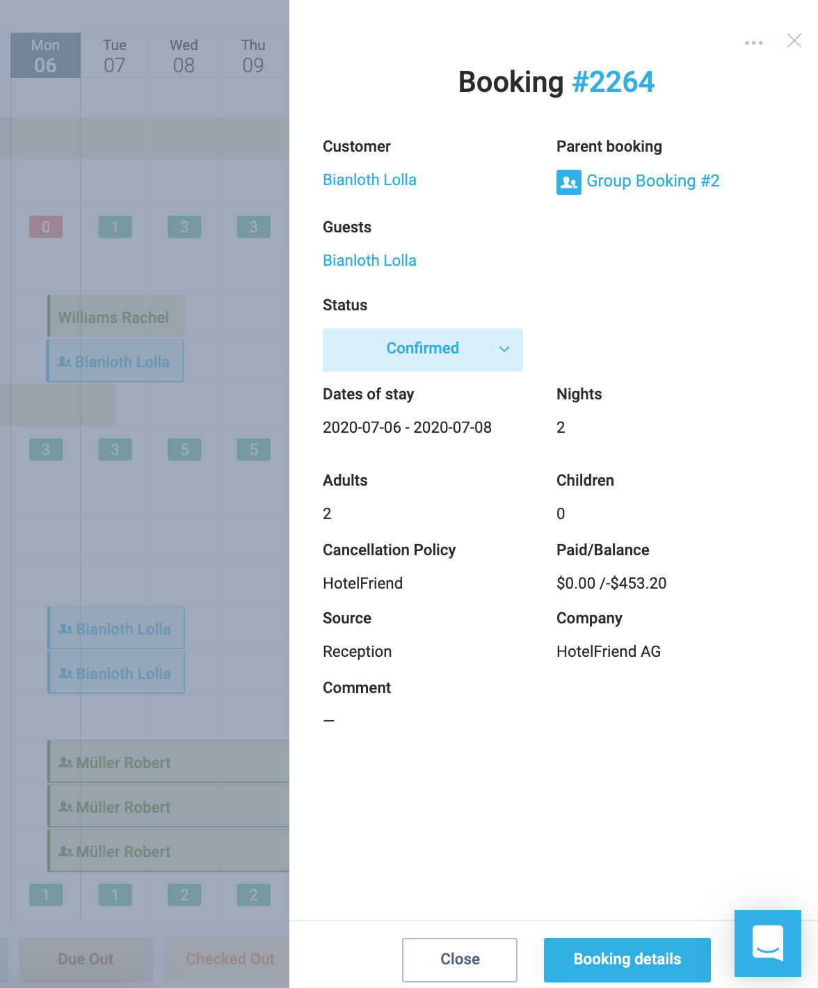 Edit booking modal window