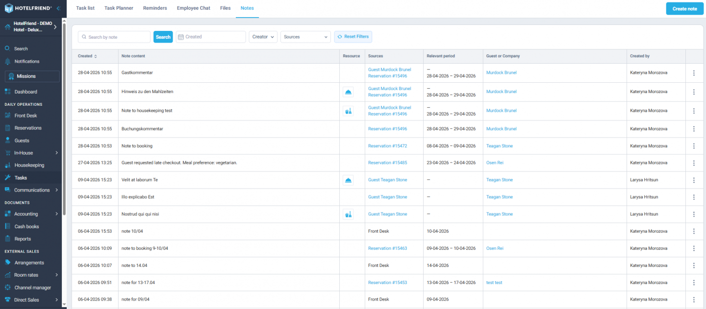 Improved Notes grid with “Relevant Period” column