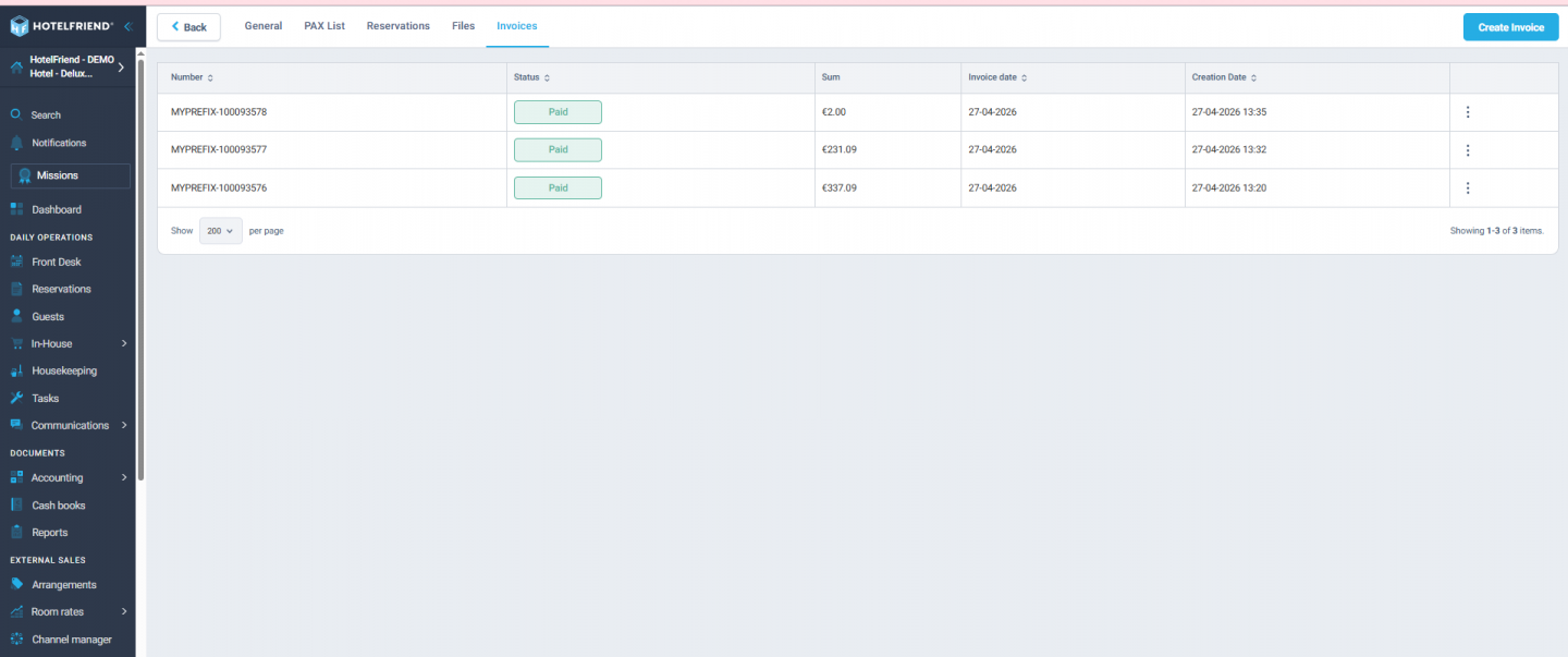 Direct invoicing from Events