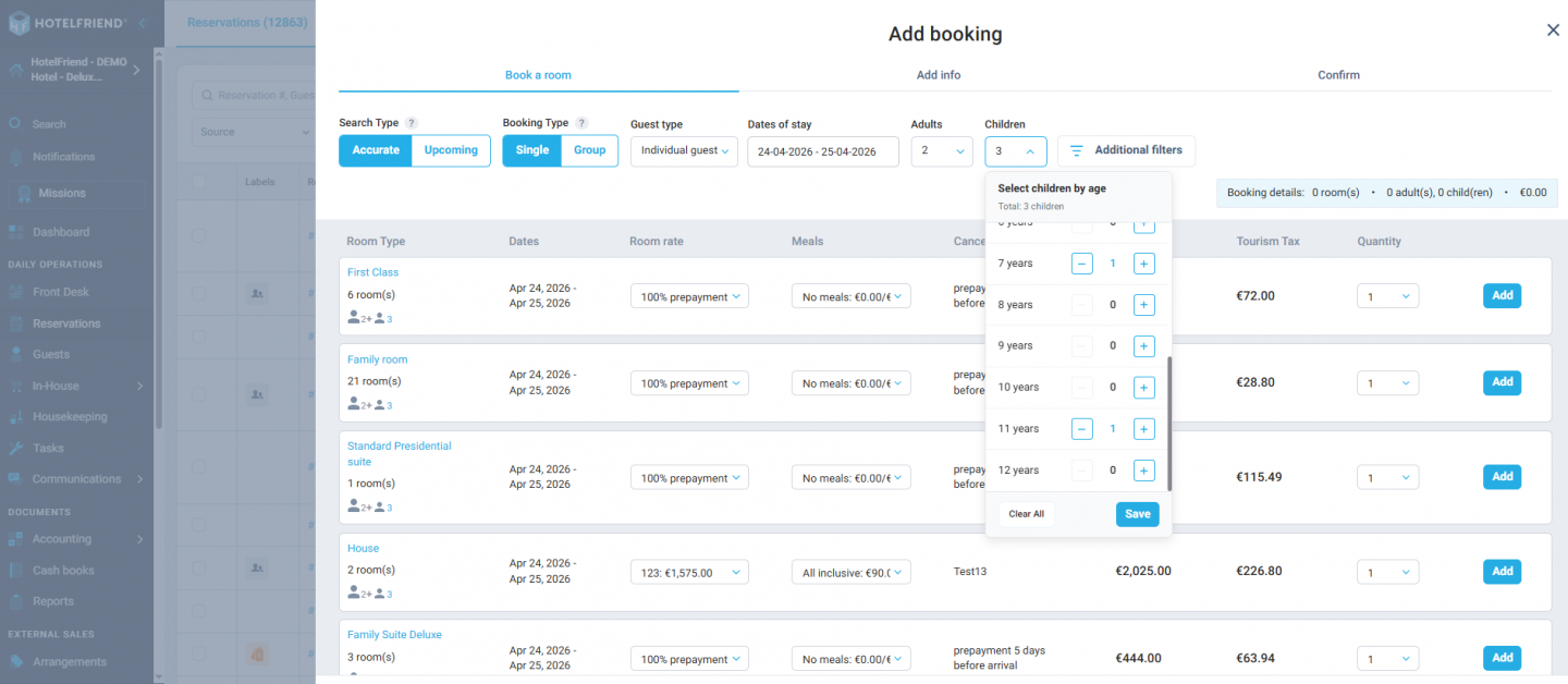 Redesigned children’s age & quantity selector