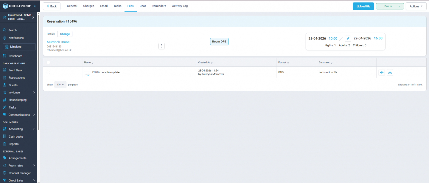 Extended Files tab across modules