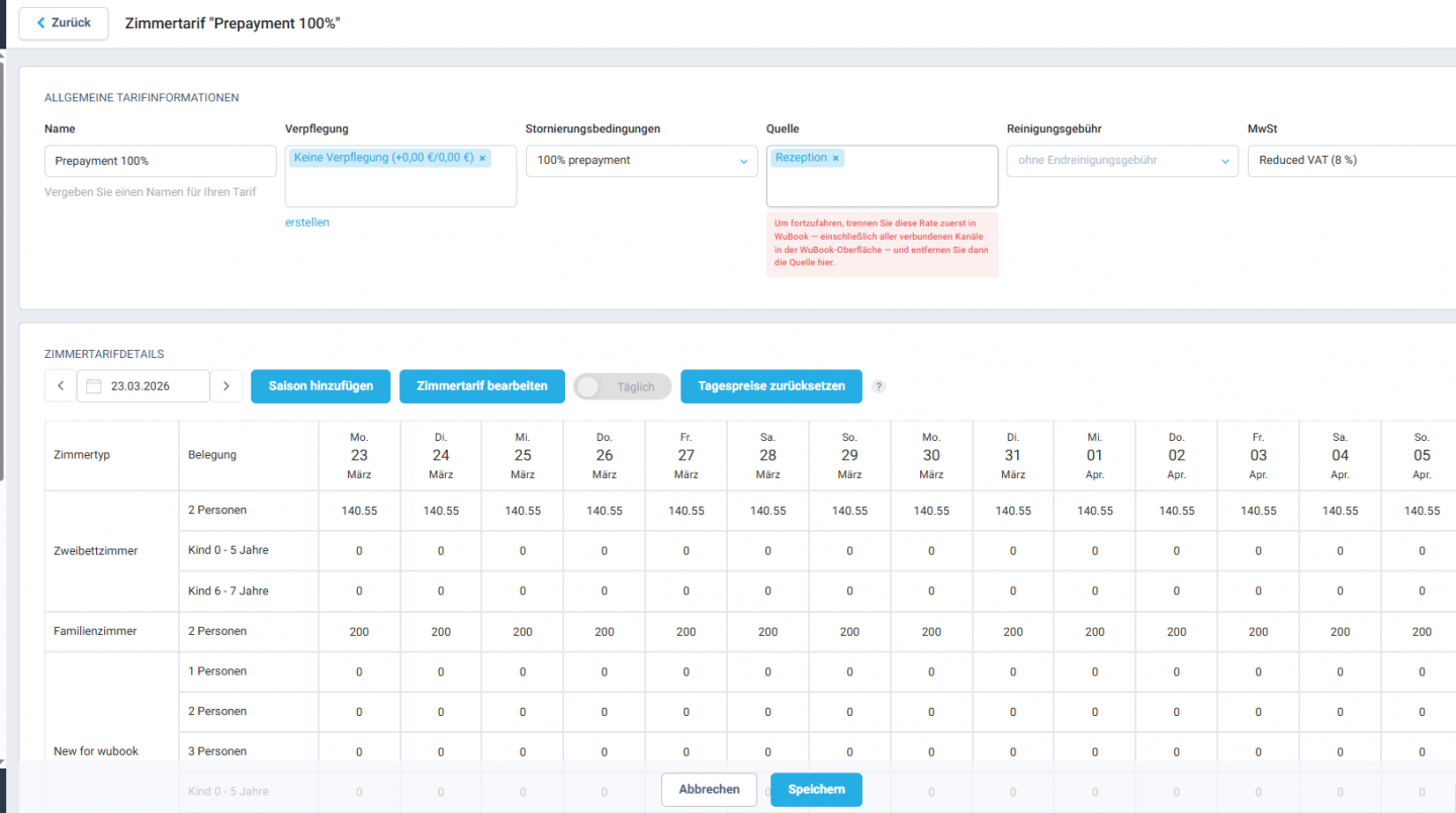 Zimmertarife über Channel Manager Integration verwalten