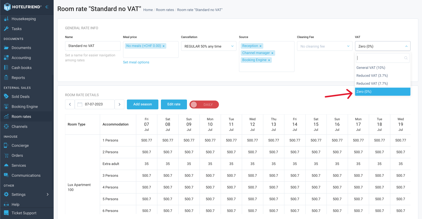 More flexibility in Room Rates VAT