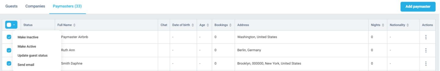 New mass actions in the Paymasters tab