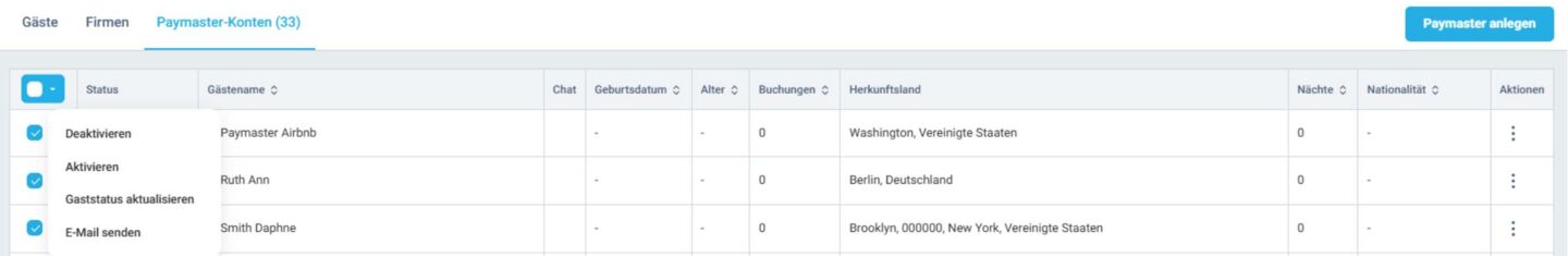 Neue Massenaktionen im Paymasters-Tab