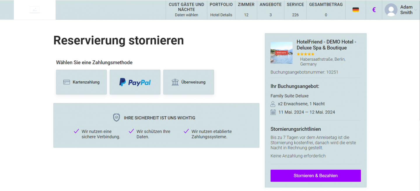 Einführung von PayPal-Zahlungen für Buchungsangebote und Stornierungen