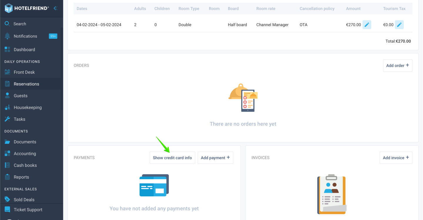 Accessing payment card information in the Booking Card