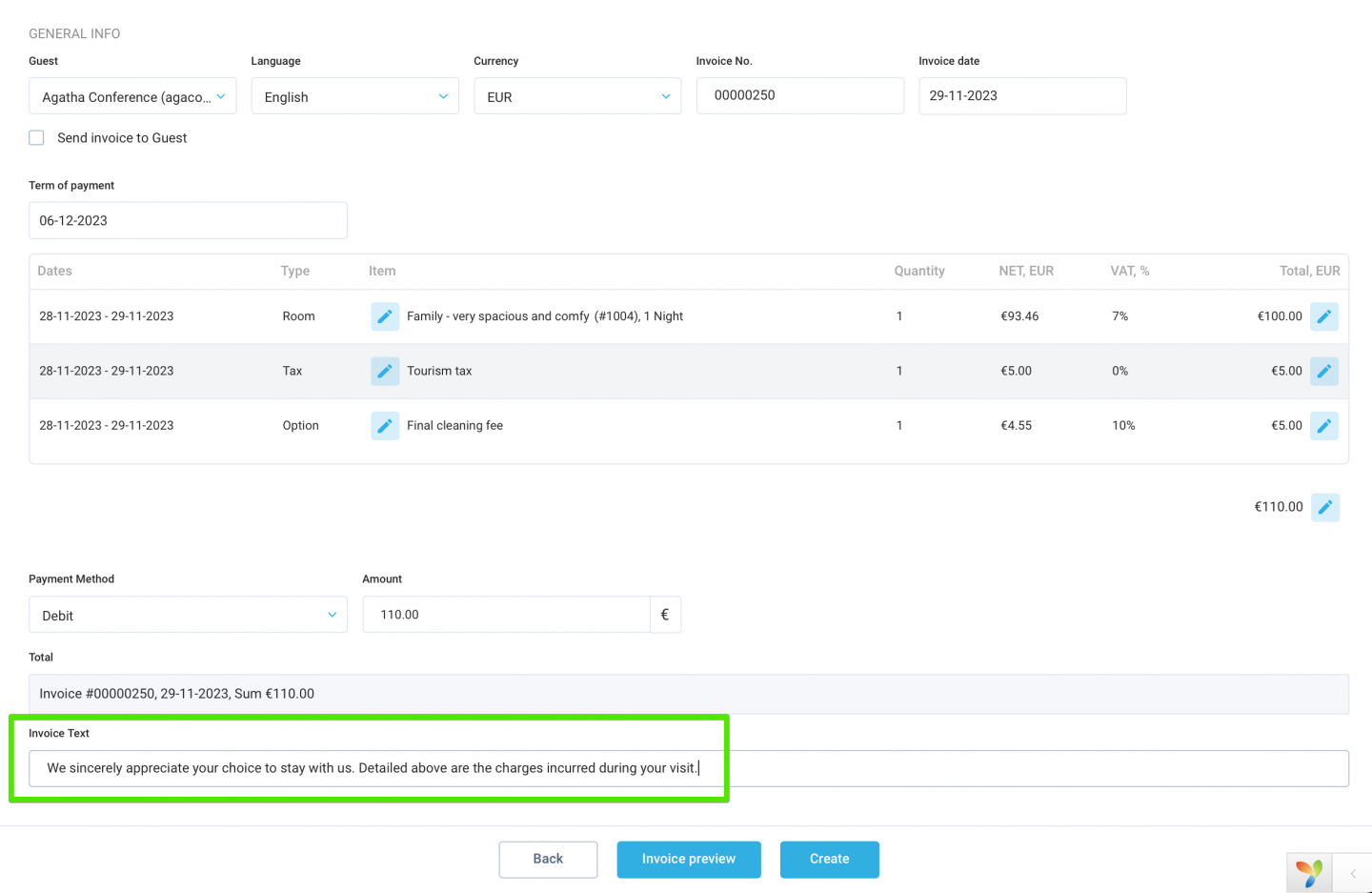 Added a field for comments to tailor your invoices 