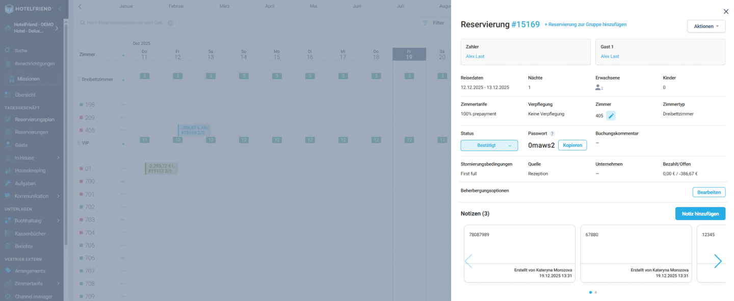 Vollständige Buchungsübersicht
