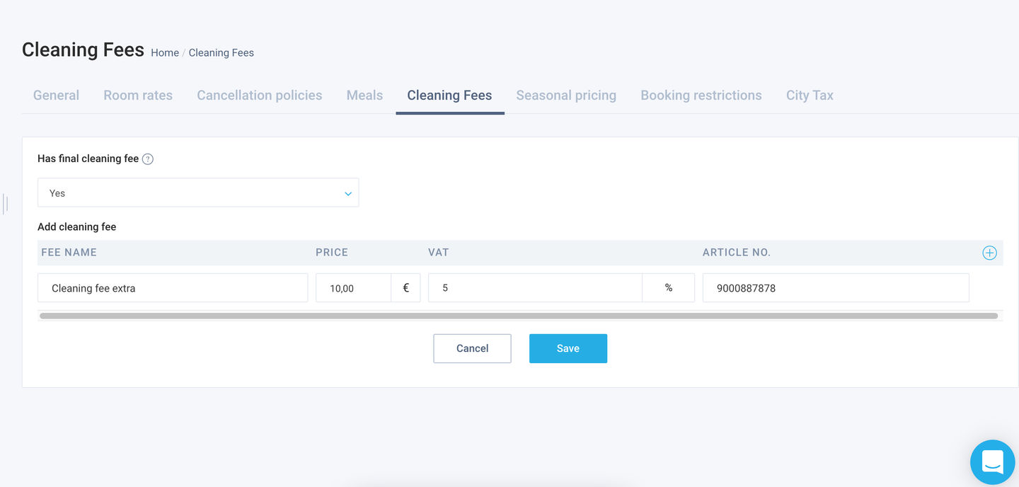 Added new “Cleaning Fees&rdquo