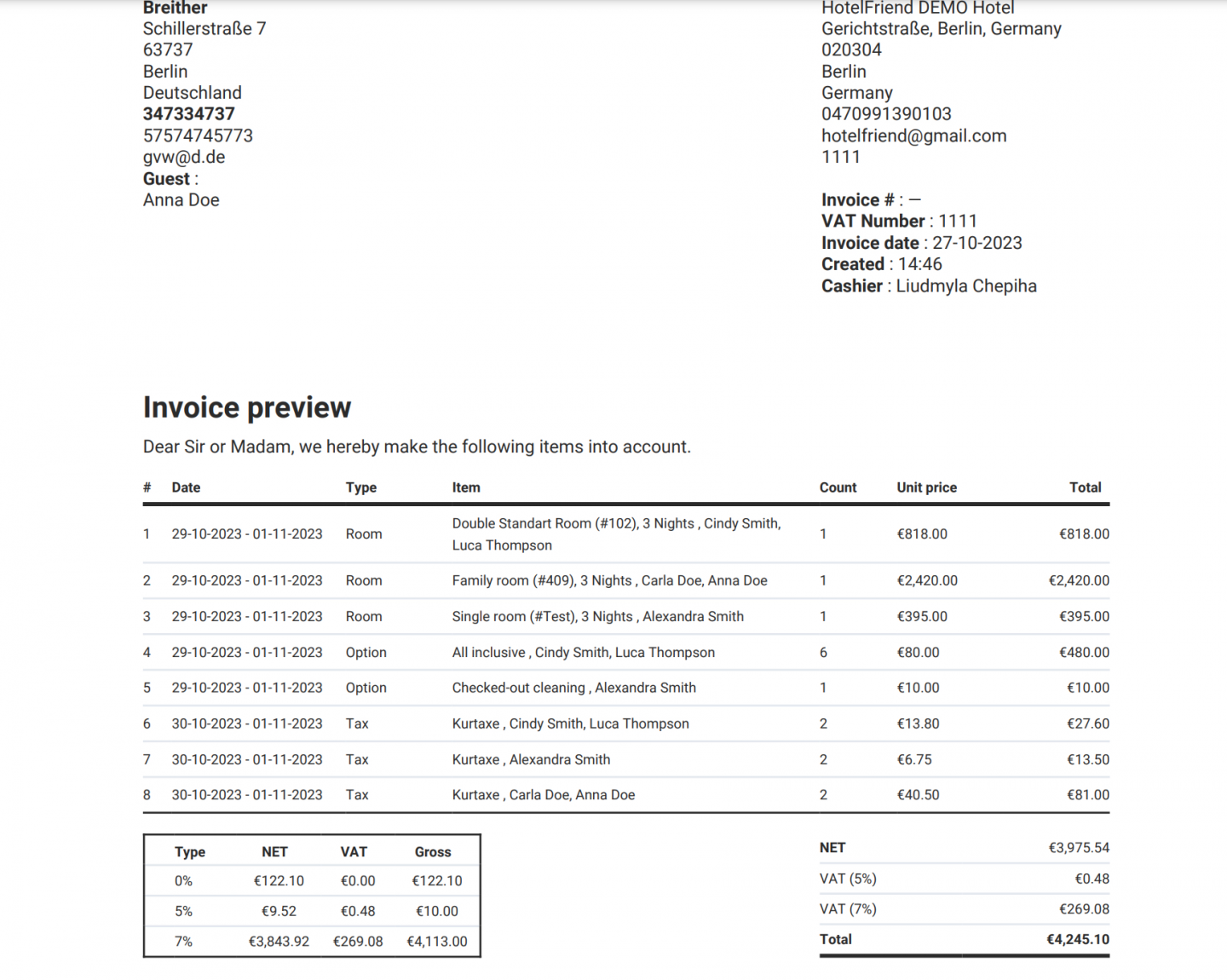 Associating guests with invoiced items