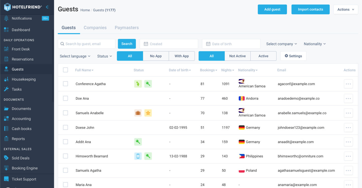 This customization can include fields like Date of Birth, Age, Address, Nationality, Guest ID, and other standard guest card details according to your preferences.