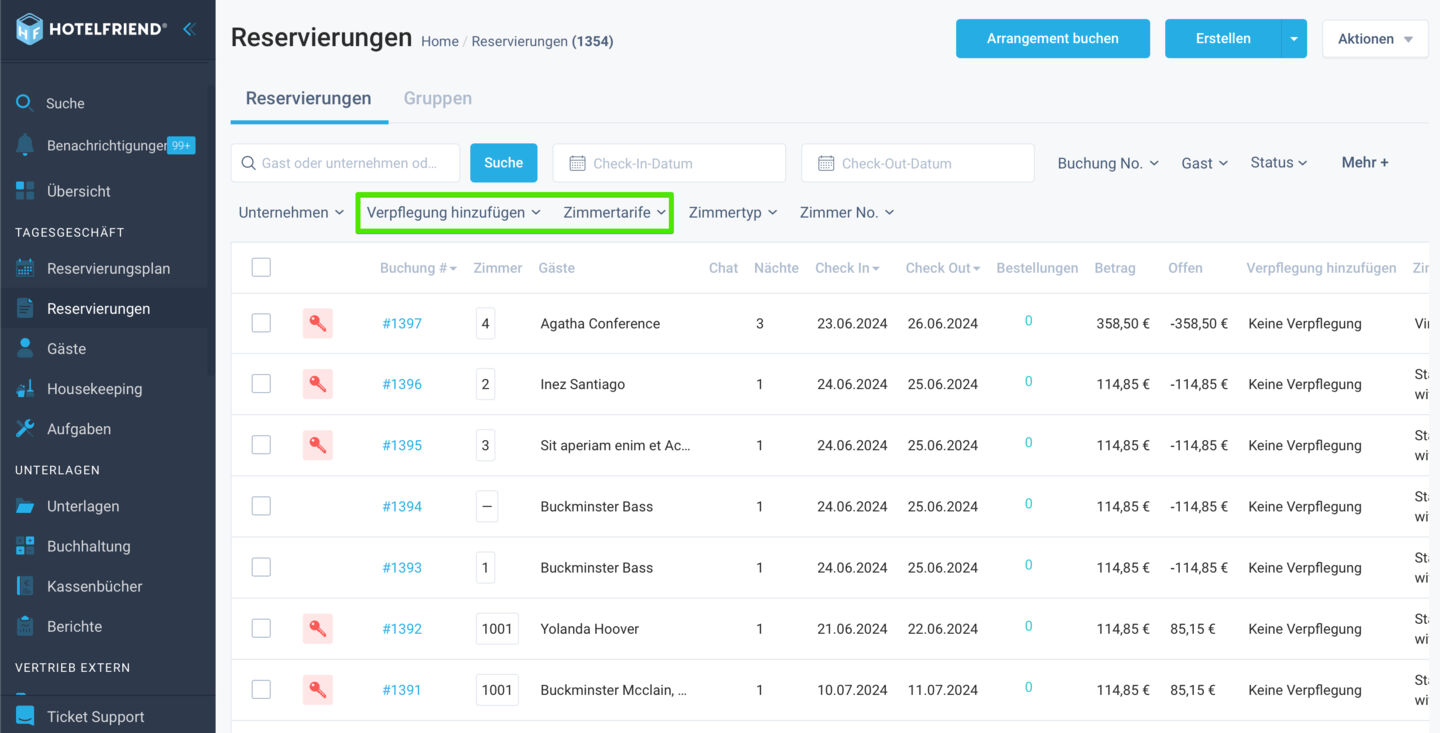 Neue Filter auf der Reservierungsseite hinzugefügt: Verpflegungsart und Zimmerpreis