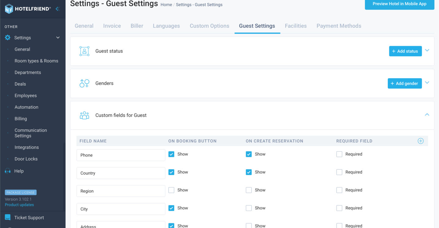 The Custom fields for Guest section has been relocated from Custom Options to Guest Settings.