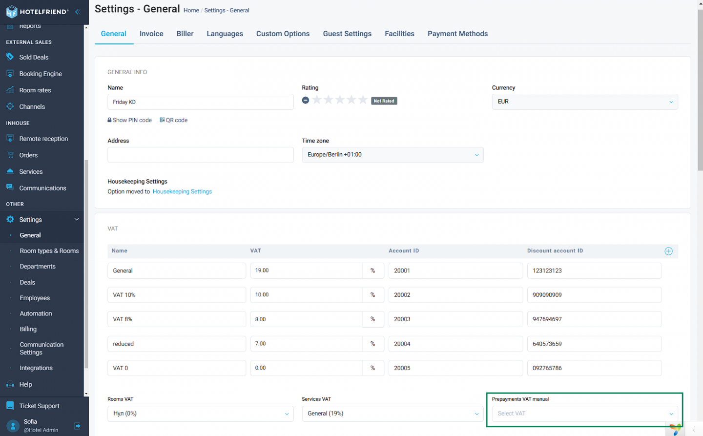 Added the Prepayments VAT manual setting for hoteliers