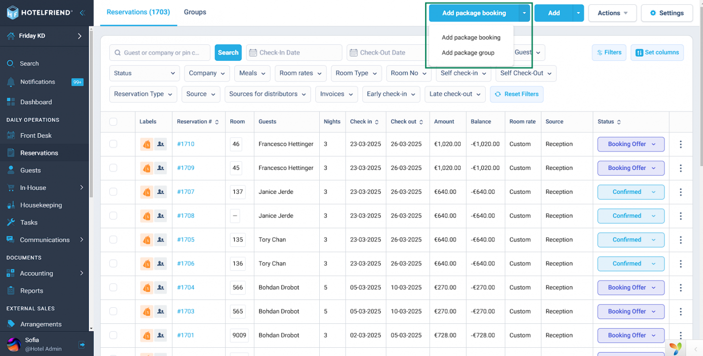 New actions added in the Reservations module