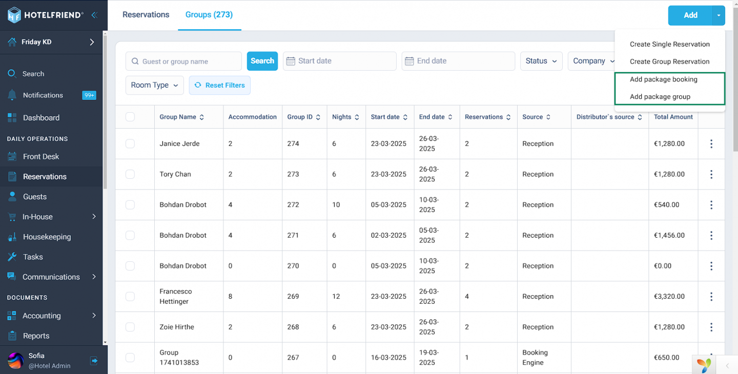 New actions added in the Reservations module