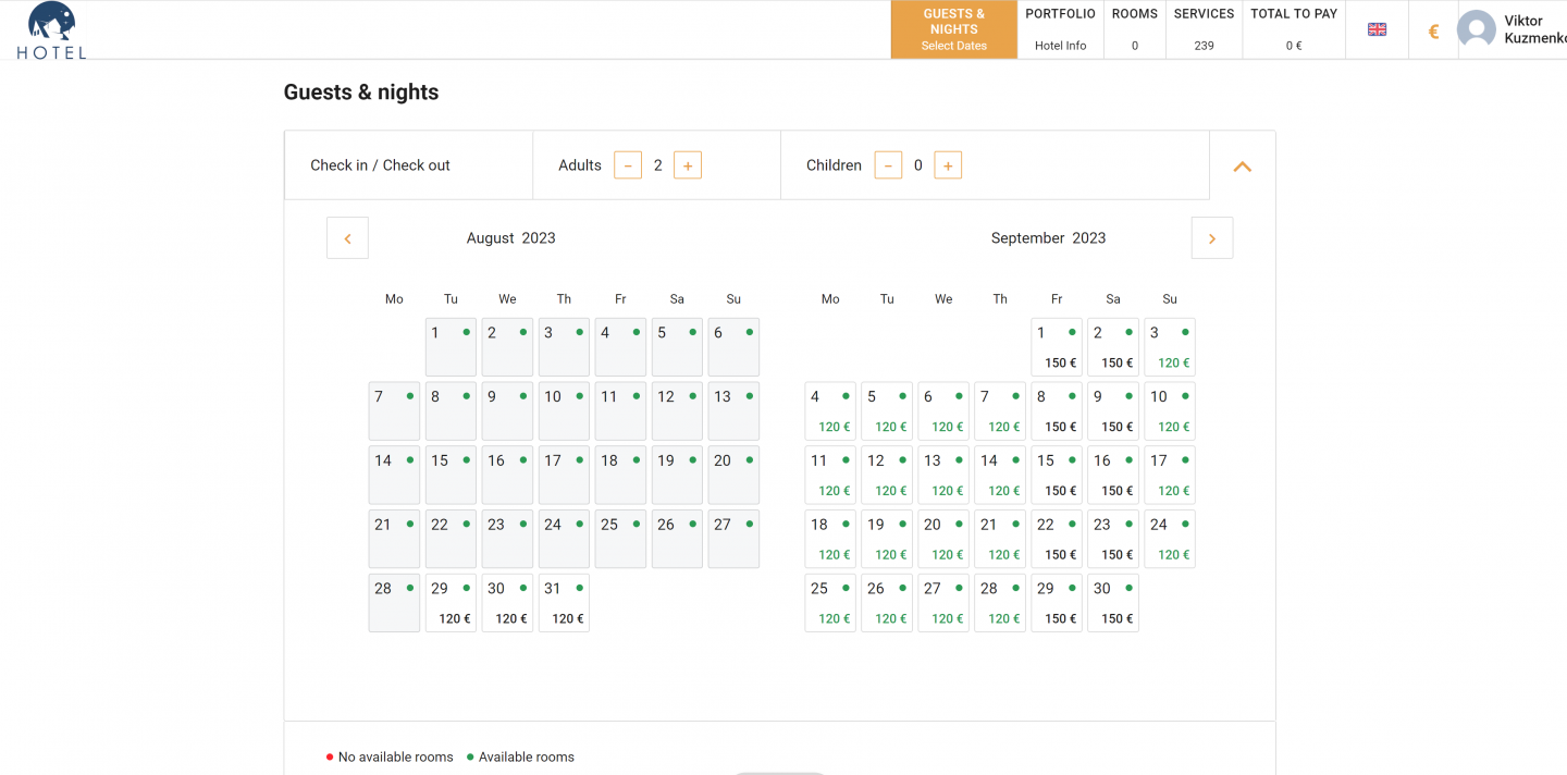 Instant room availability visualization on a Booking Calendar