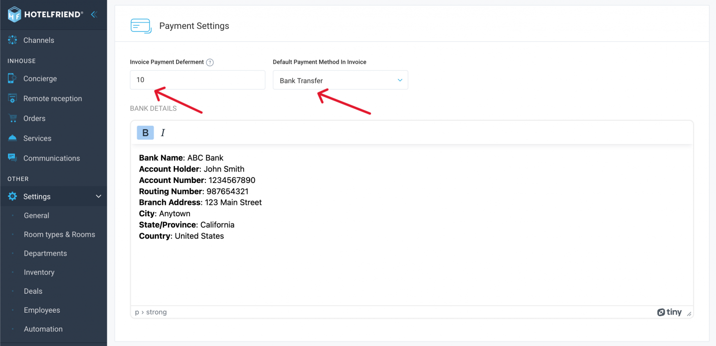 Enhanced invoice settings: “Default Payment Method” and “Payment Deferment”