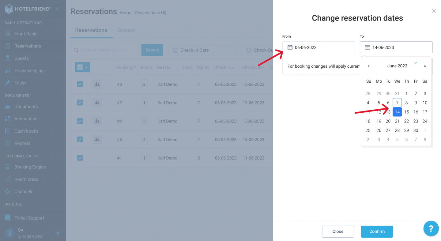 Group action to modify dates for several bookings at once