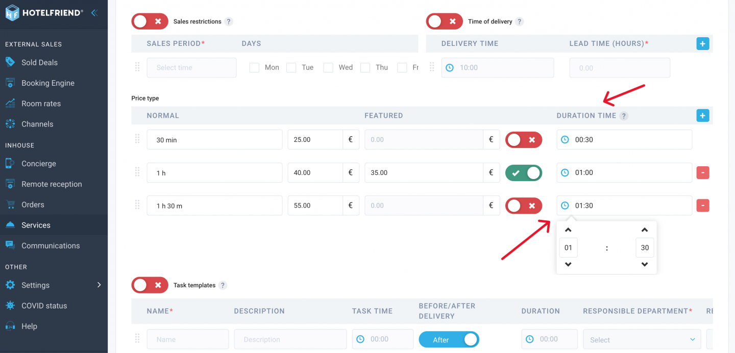 Improved Service price settings: tailor service duration with precision