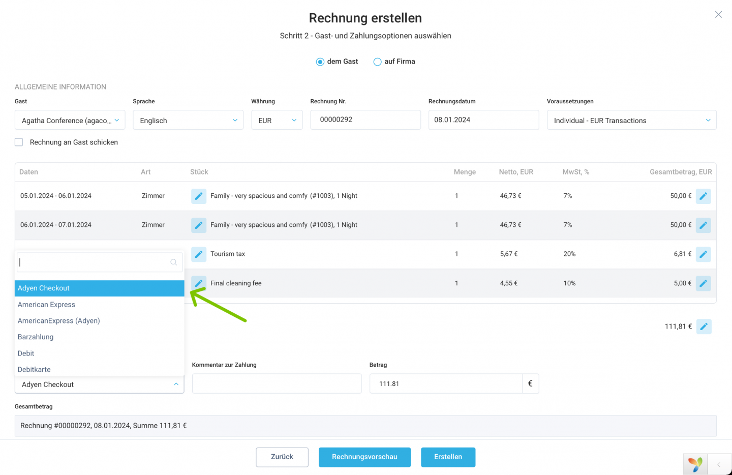  Laden Sie virtuelle Karten Ihrer Gäste mit Adyen Checkout auf