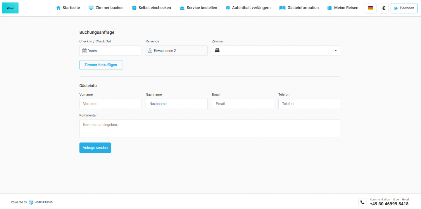 Wir haben eine neue Funktion „Buchungsanfrage senden“ in den Bereich Zimmer im HotelFriend Kiosk eingeführt