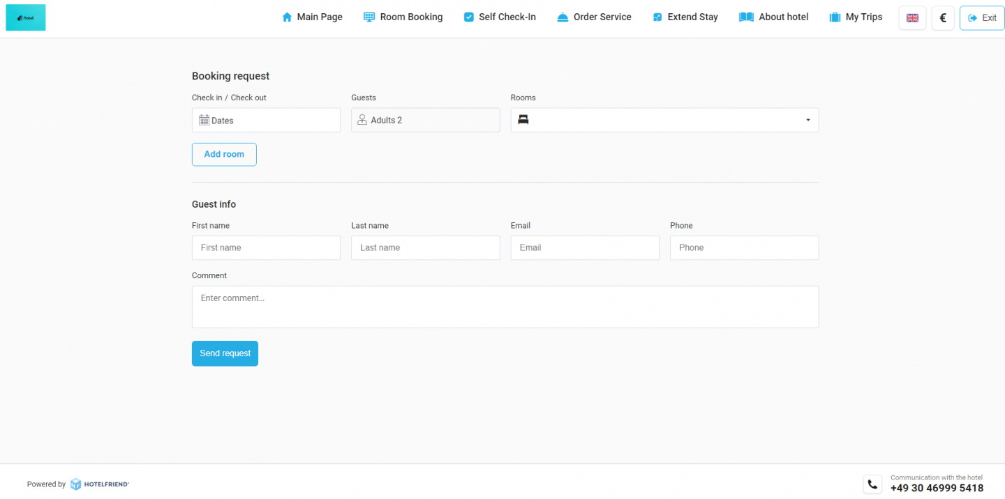 We’ve introduced a new “Send Booking Request” feature to the Rooms section in the HotelFriend Kiosk