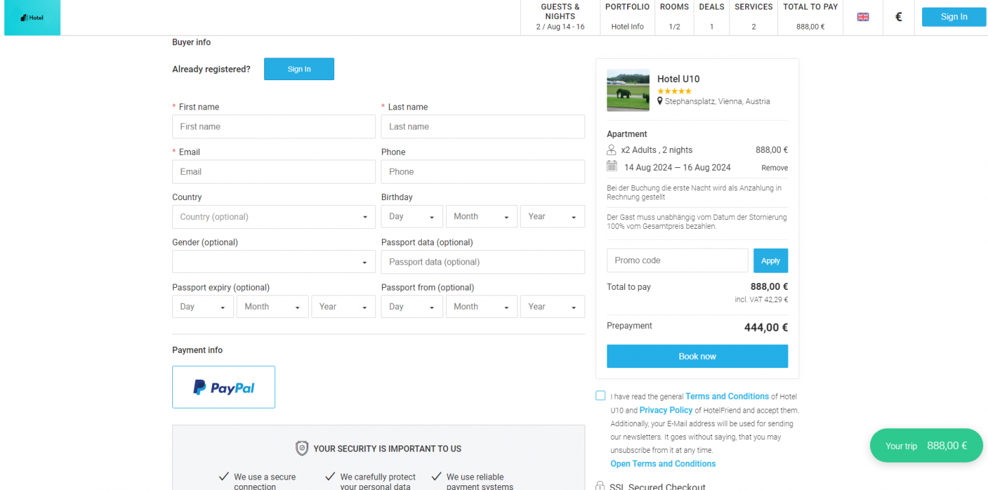 Added a modal window with Terms and Conditions on the Booking Engine