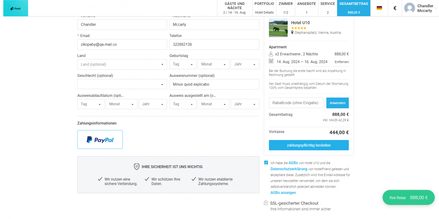 Hinzufügen eines Modalfensters mit den AGBs in der Booking Engine