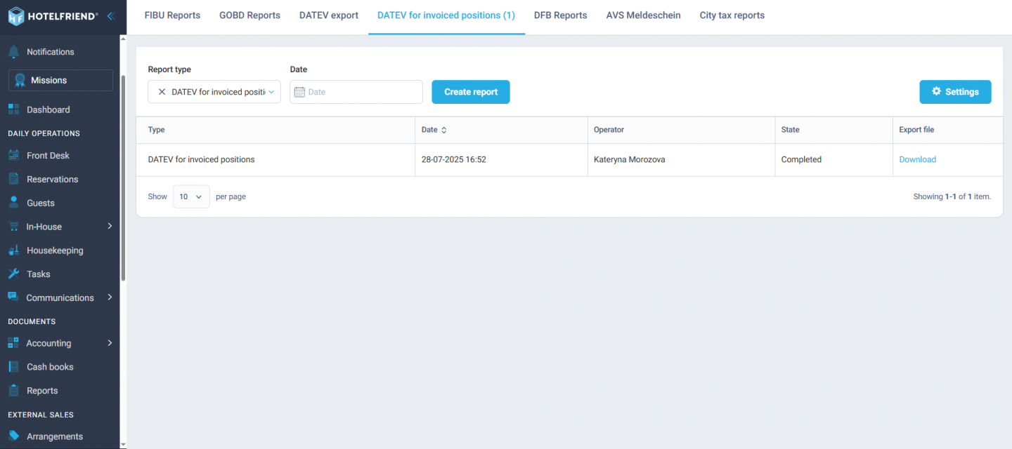 New DATEV export for invoiced positions is available