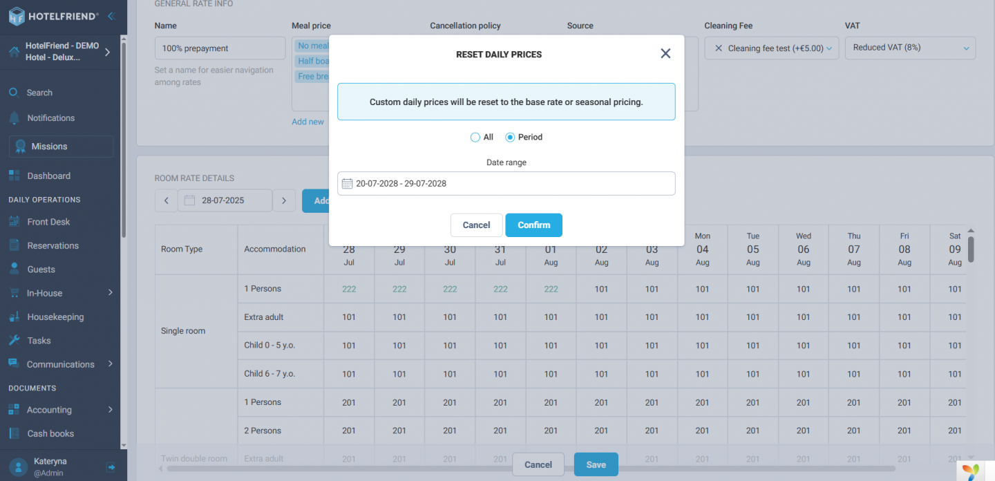 Reset custom rates for specific date ranges with ease