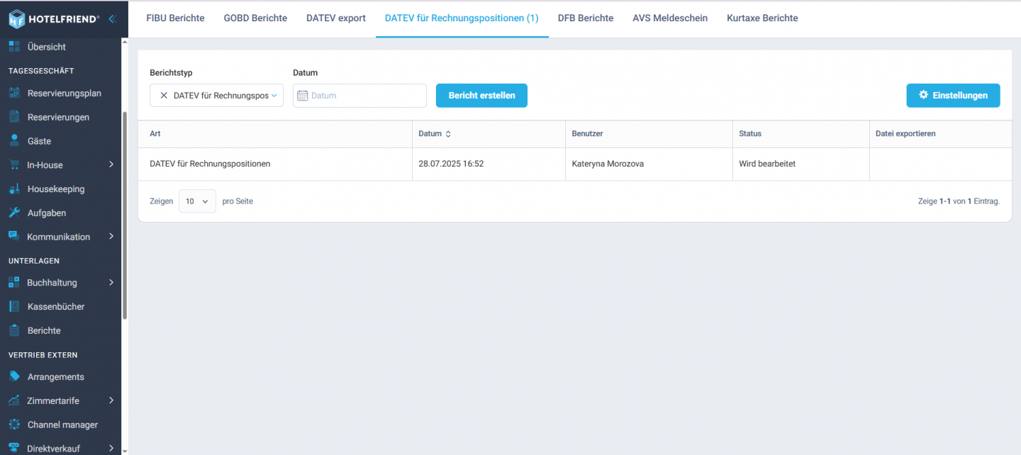 Neuer DATEV-Export für Rechnungspositionen verfügba