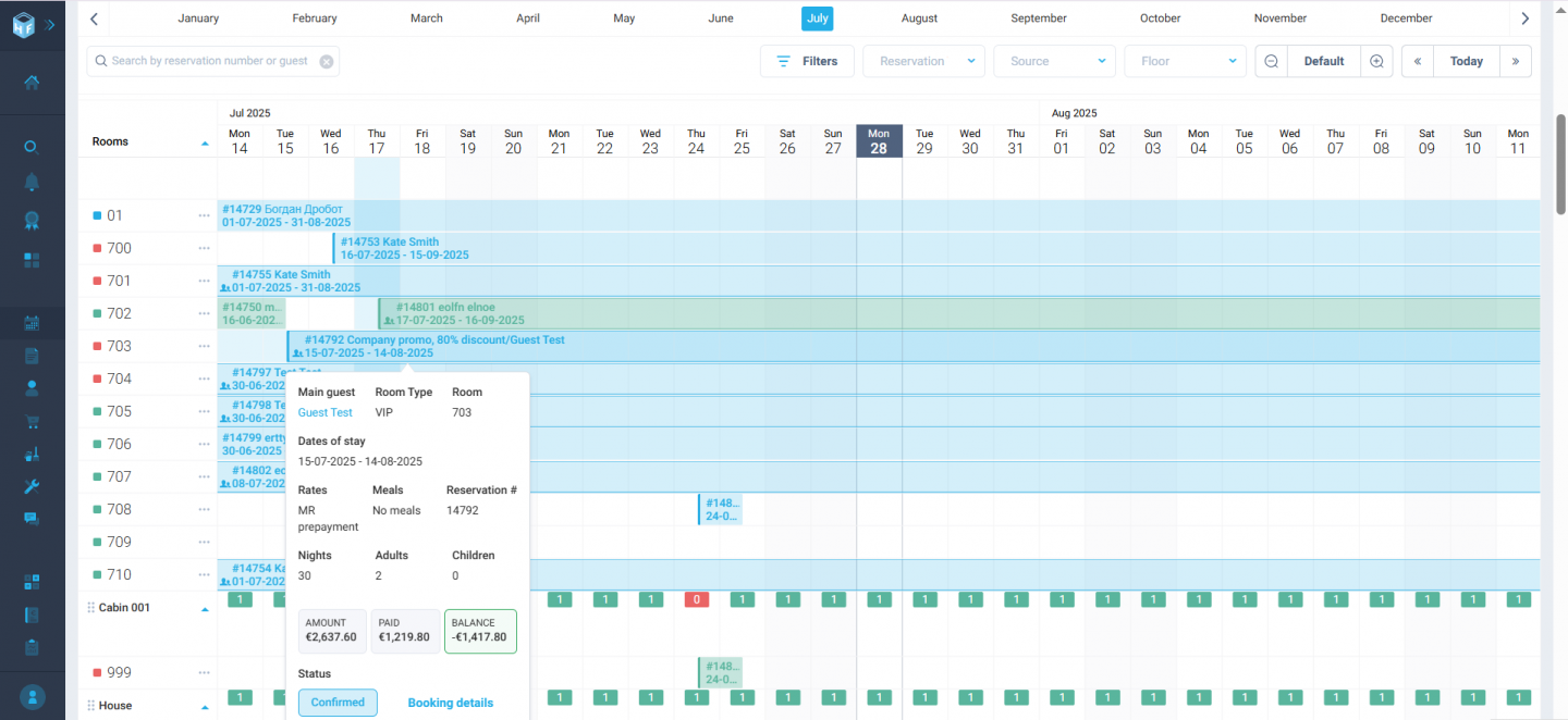 Get guest and reservation data at a glance on the Front Desk calendar