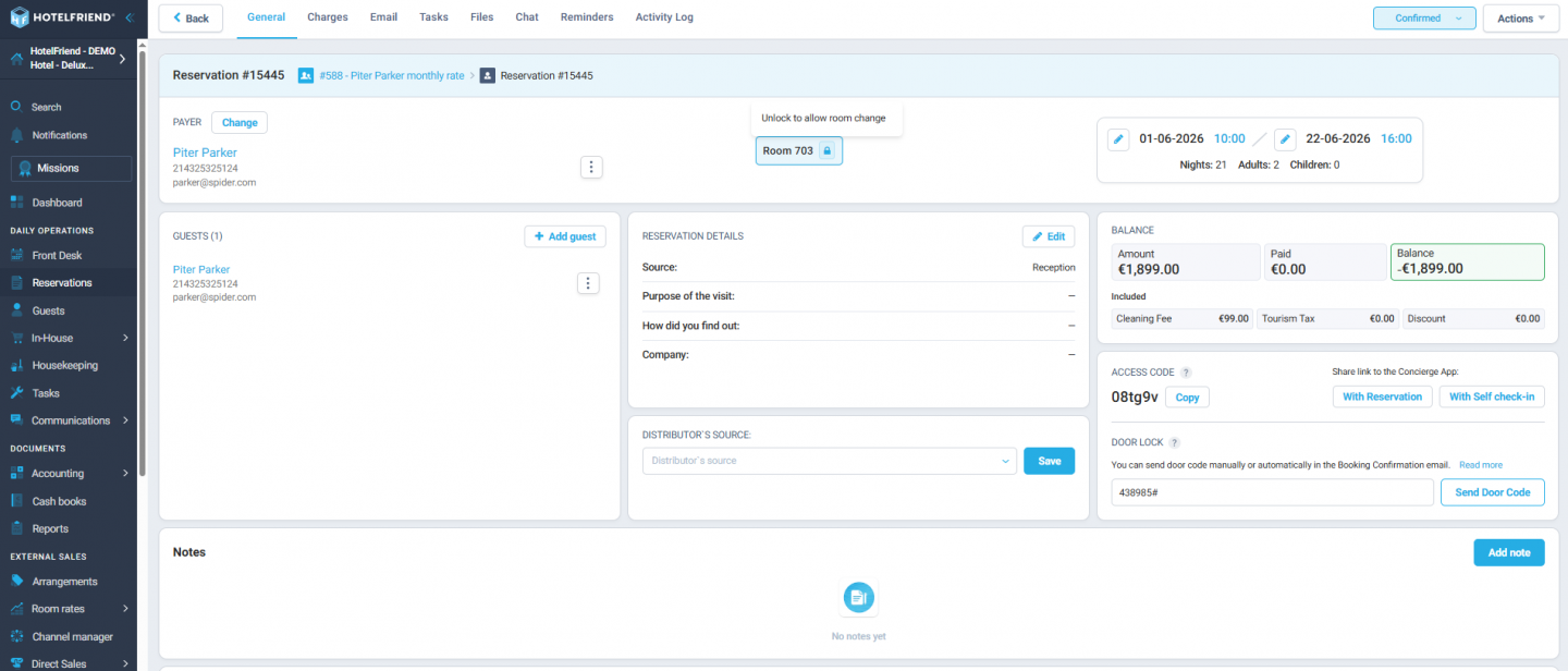 Lock room — pin a reservation to its assigned room