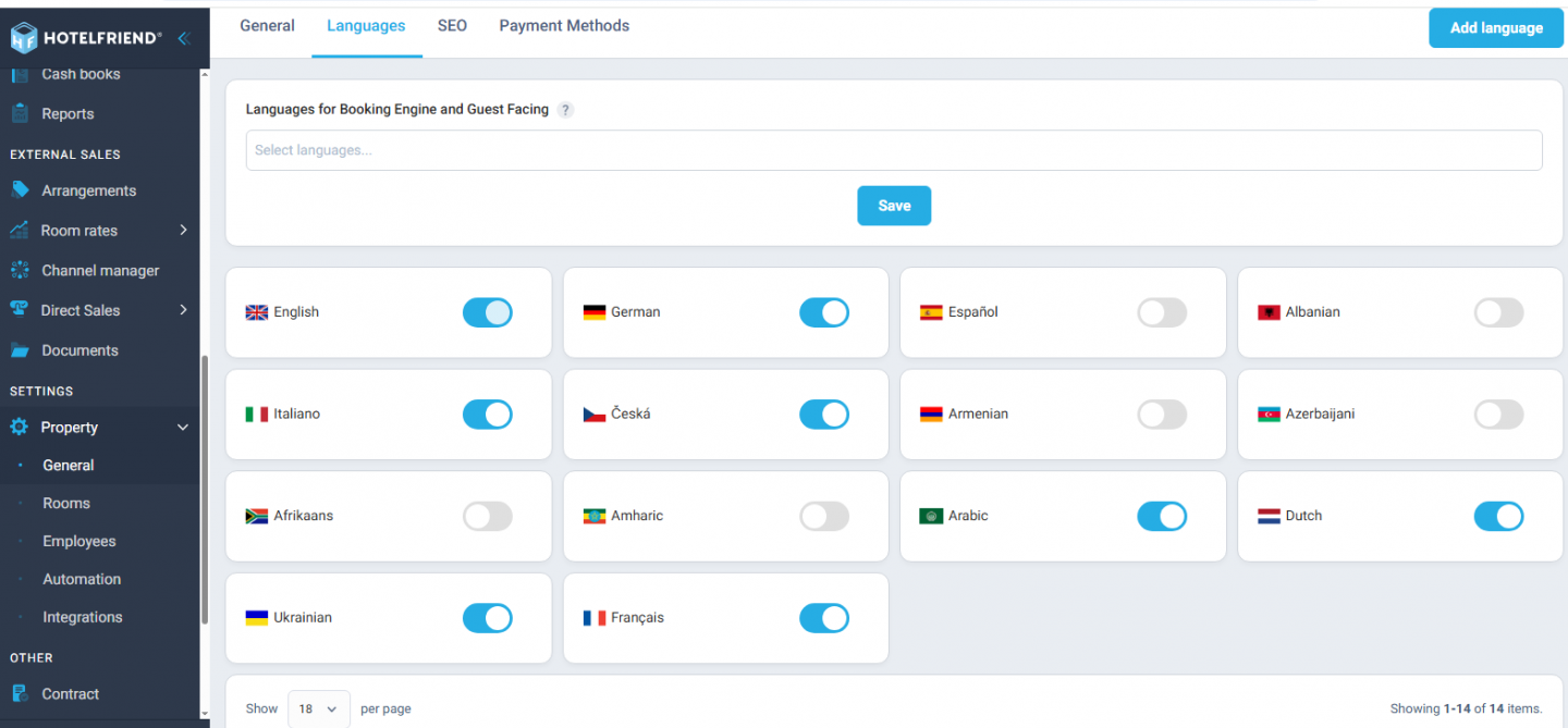 Language selection available for custom fields in registration forms