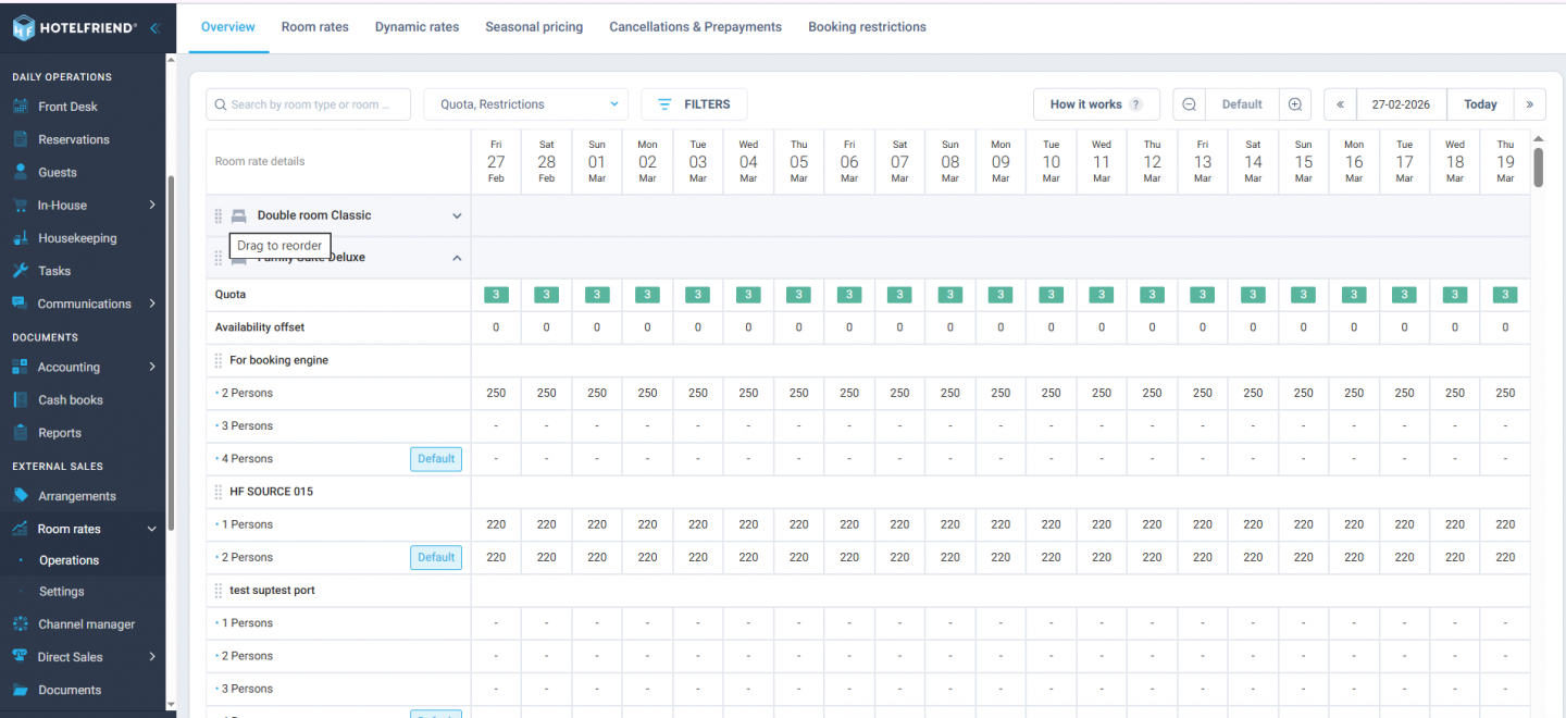 Drag & drop sorting for room types and rates